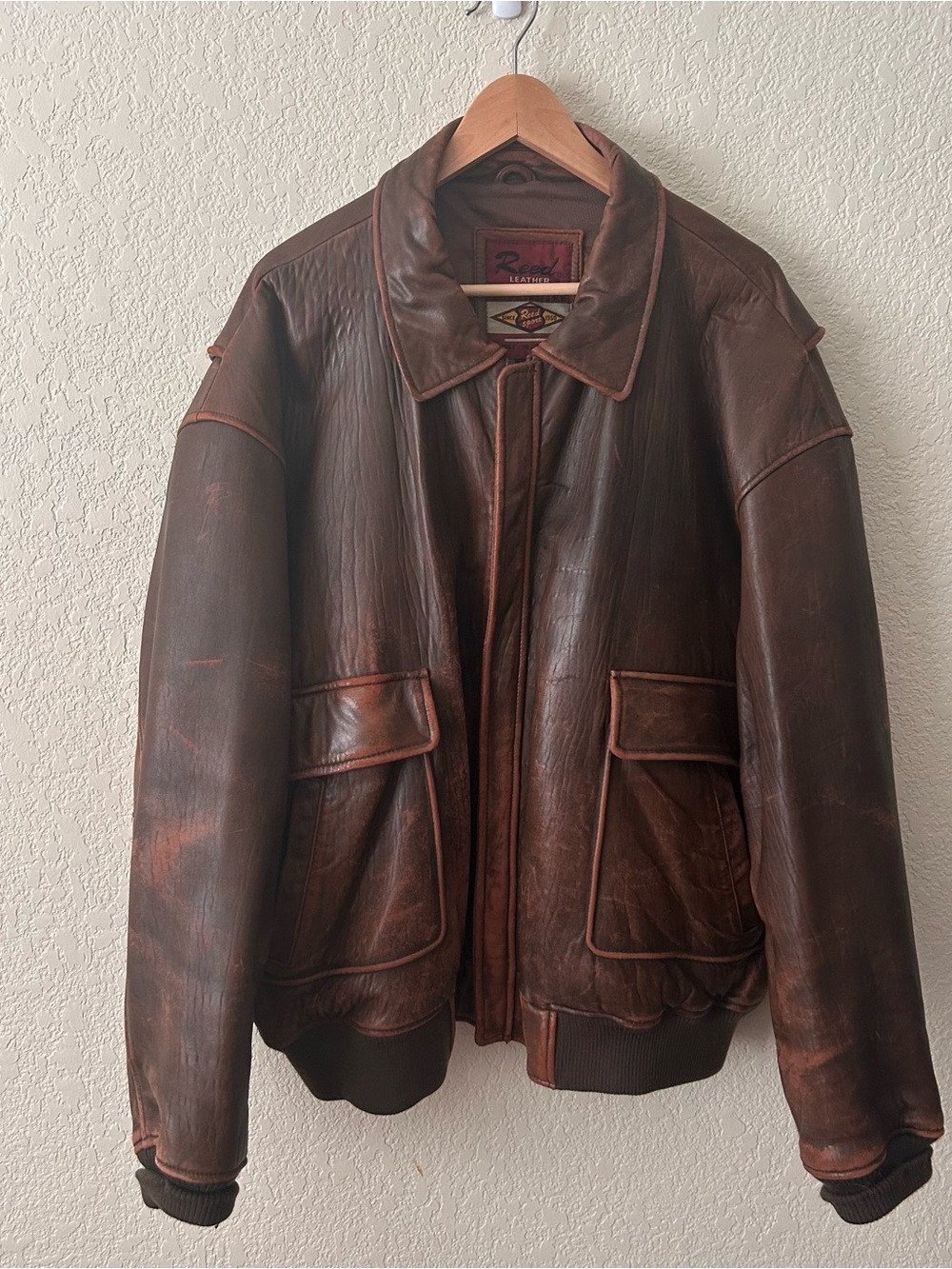 Reed Sportswear Leather Men's Vintage Brown Bomber Jacket 2XL